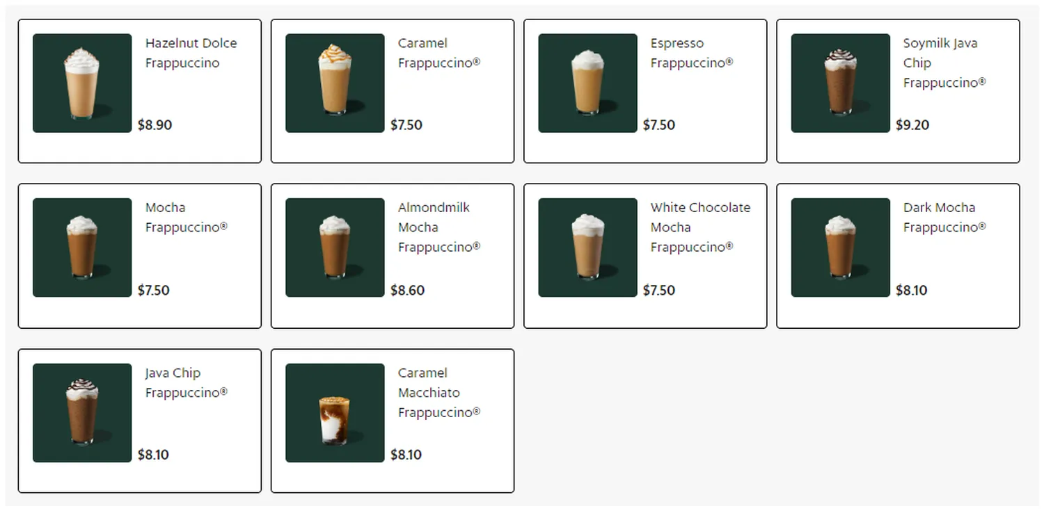 starbucks menu singapore 2023 coffe frappuccino®