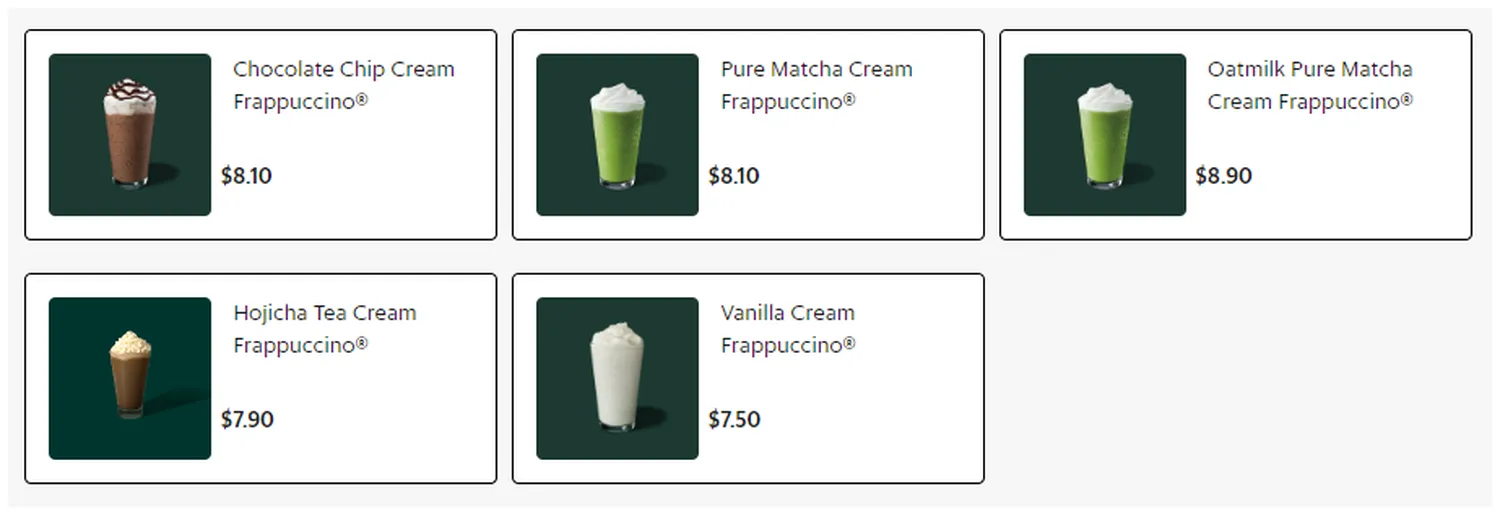 starbucks menu singapore 2023 creme frappuccino®
