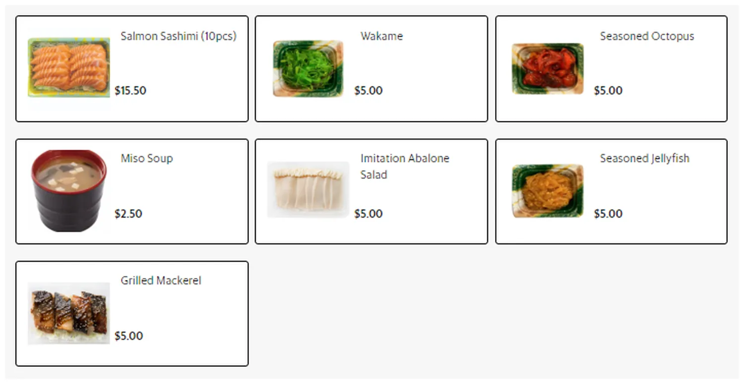sushi express menu singapore side dishes