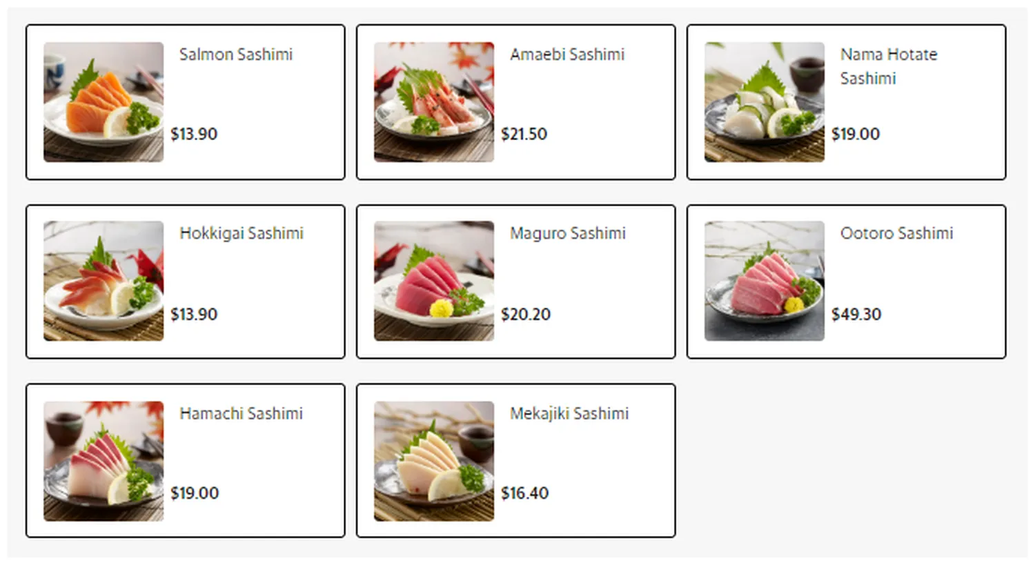 sushi tei menu singapore sashimi
