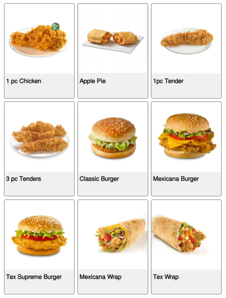 texas chicken menu singapore ala carte 1
