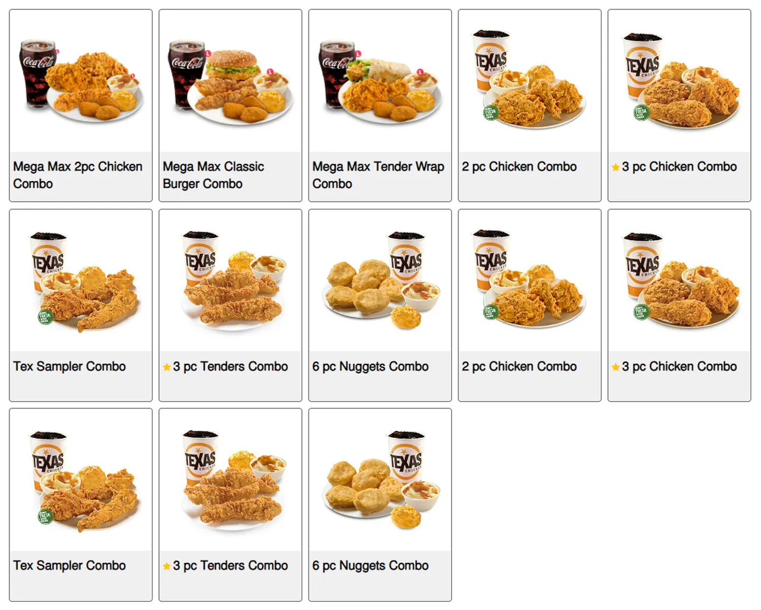 texas chicken menu singapore individual combos